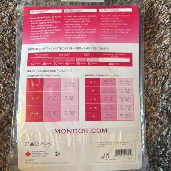 Mondor Ballet Dance Tights Ultra Soft Size 10-14 Suntan - Picture 4 of 5